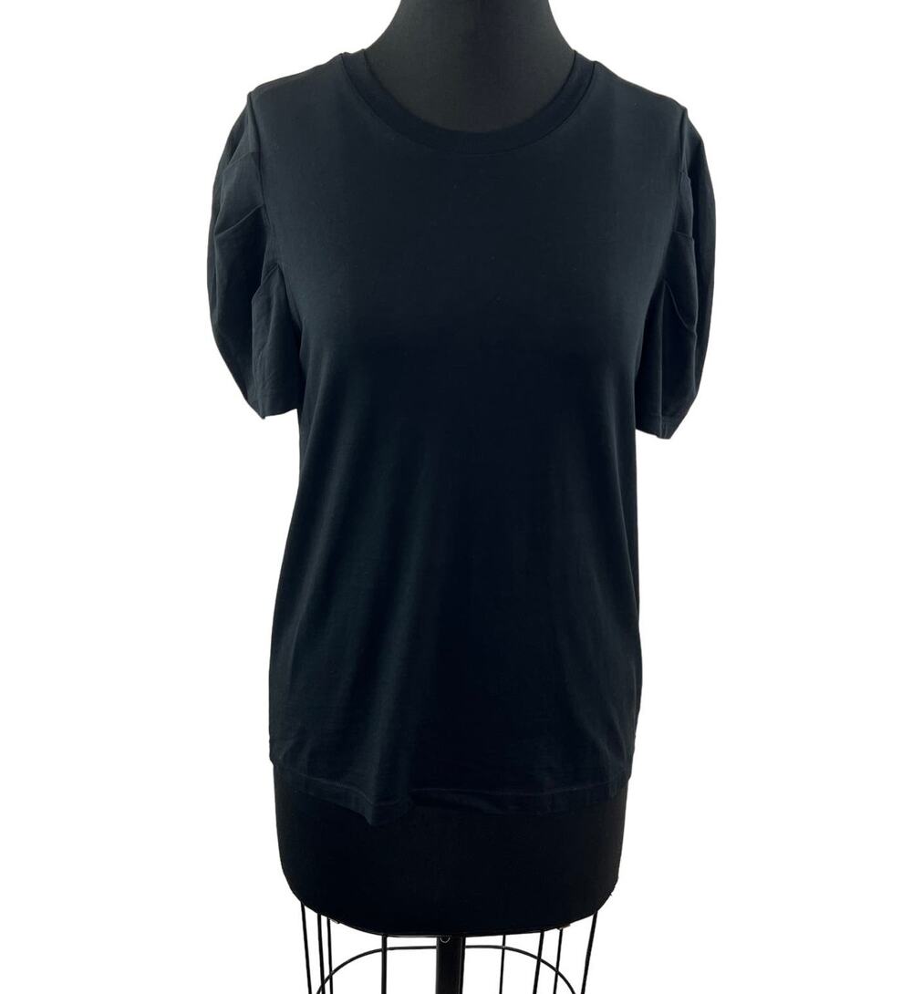 Pam & Gela Black Top Cotton Pleated Ribbed Round Neck Classic Fit Size Medium